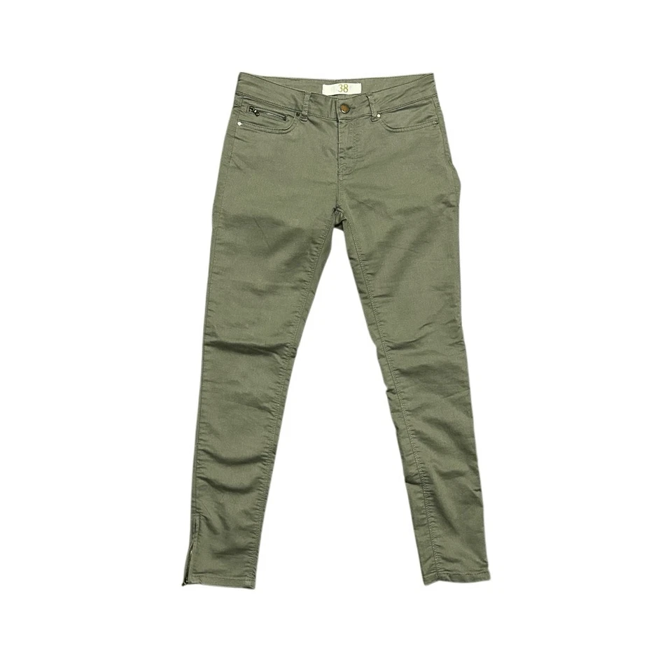 ZARA Basic Olive Green Skinny Jeans Size 38 Zipped Hem Pockets Mid Rise Denim - Image 2 of 4