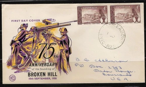 1¢ WONDER'S ~ AUSTRALIA BROKEN HILL FDC 1958 WCS CACHET ~ F4