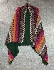 Handmade Multicolor Crochet Shawl Womens One Size Boho Knit Zigzag Blanket Wrap