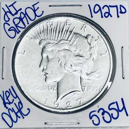 1927 D SILVER PEACE DOLLAR AUTHENTIC HI GRADE U.S. MINT COIN RARE KEY DATE 5354