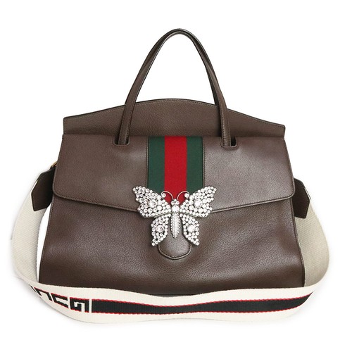 GUCCI Totem Butterfly Bijou 2W Shoulder Handbag Leather Brown