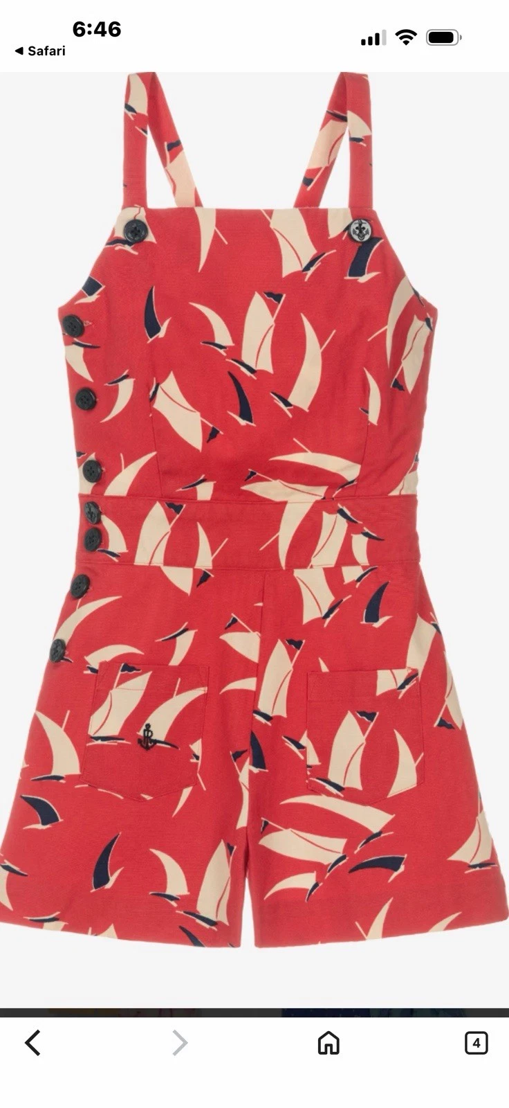 Polo Ralph Lauren Big Girls Red Sailboat-Print Canvas Romper Size 16 NWT
