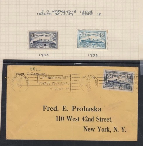 👉 FRANCE 1935-36 SS NORMANDIE SC#300 MLH+300a MLH (w/SPOT) + FDC