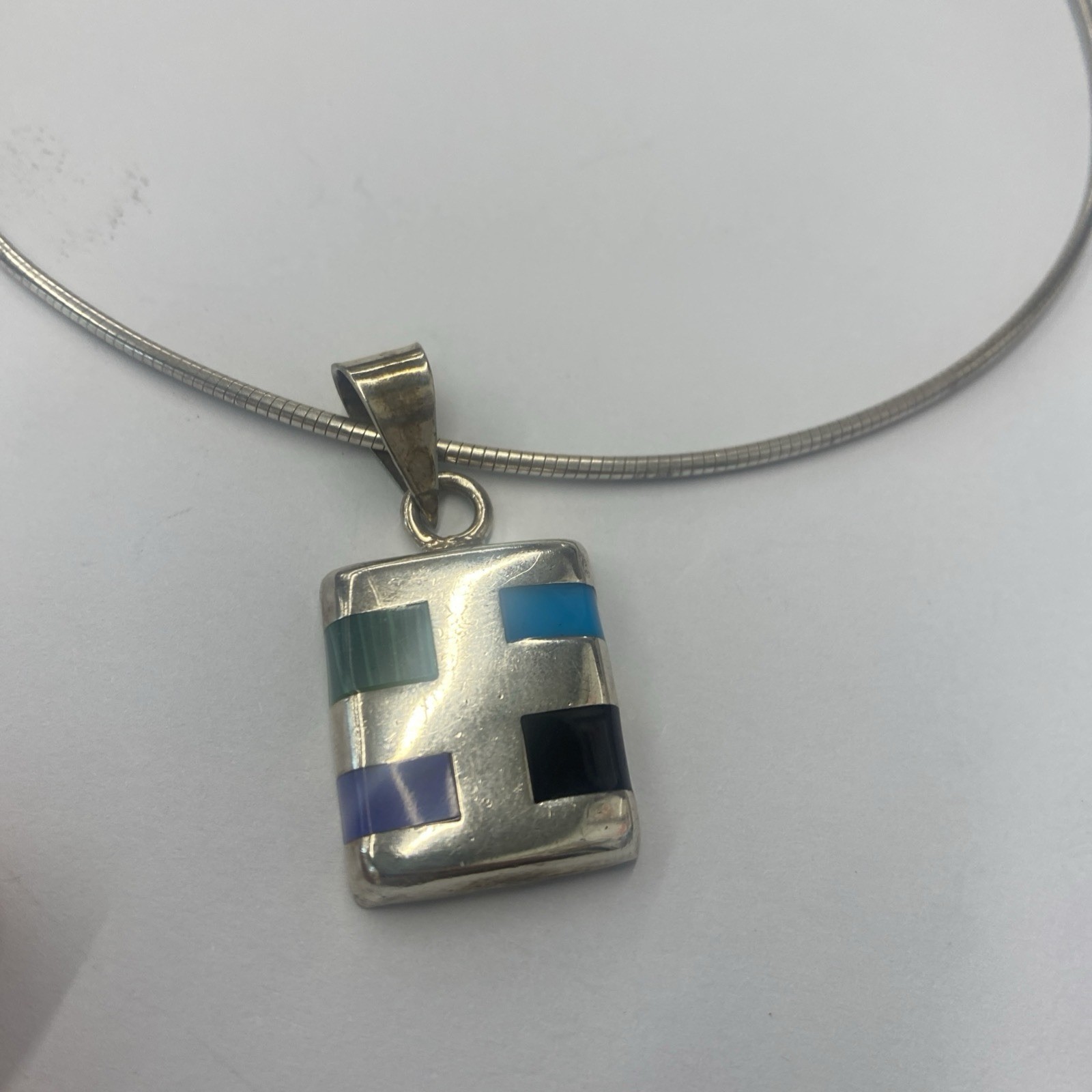 2 rectangular multi stone pendants vintage sterli… - image 2