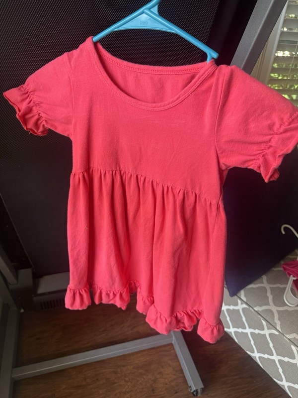 Short Sleeve Dress, Tunic, Coral Pink, Ruffle Girls Size 6
