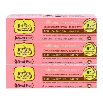 3x Tepthai Herbal Toothpaste Mixed Fruit Reduce plaque tea coffee Gum Care 70 g