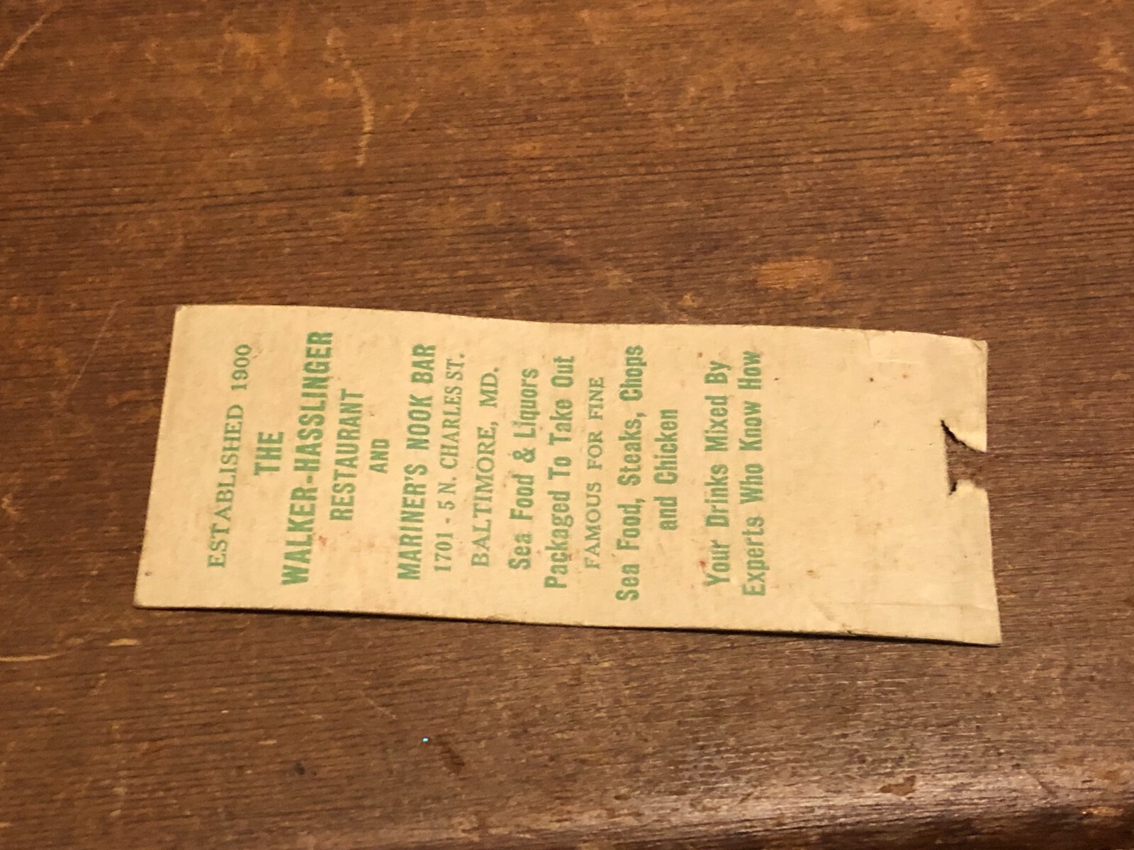 1930s Baltimore MD Full Length Advertising Matchbook WalkerHasslinger