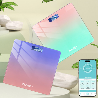 2PCS Gradient Color Scale Intelligent Electronic Digital Glass Weight Bathroom
