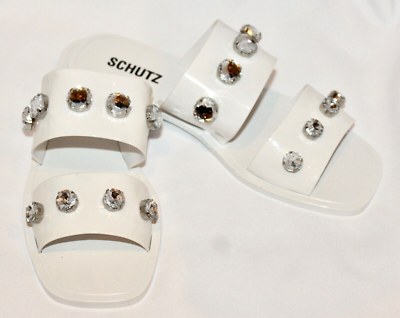 Schutz Lizzie White Studded Jelly Slide Sandals Size US 10 EUR 40