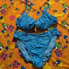 Vintage Pro Spirit Blue Floral Bikini Set Sz 11/12
