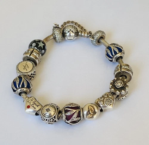 Retired PANDORA ALE 925 Sterling Silver loaded Charm Charms Bracelet 55-grams