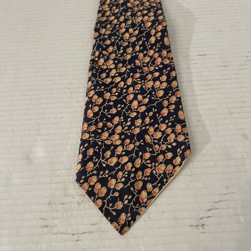Classic Tie-Blue/Gray With Yellow & Orange Acorns-Solid Gold Necktie-England - Picture 5 of 5
