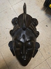 Large Hand Carved Indonesian Woman Wooden Mask Wall Hanging 20 x 11 x 5"