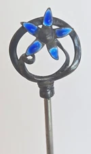 VINTAGE,ANTIQUE,HAT PIN,STERLING,CHARLES HORNER,BLUE ENAMEL DETAILS ON FLOWER!!