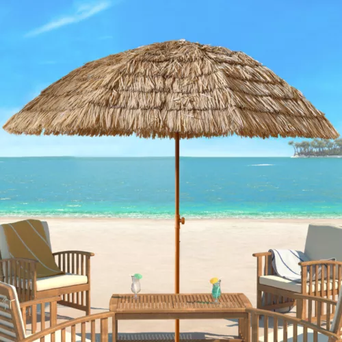 8ft Thatch Patio Tiki Umbrella,Manual Tilt Adjustment Straw Umbrella for Outdoor - Picture 1 of 12