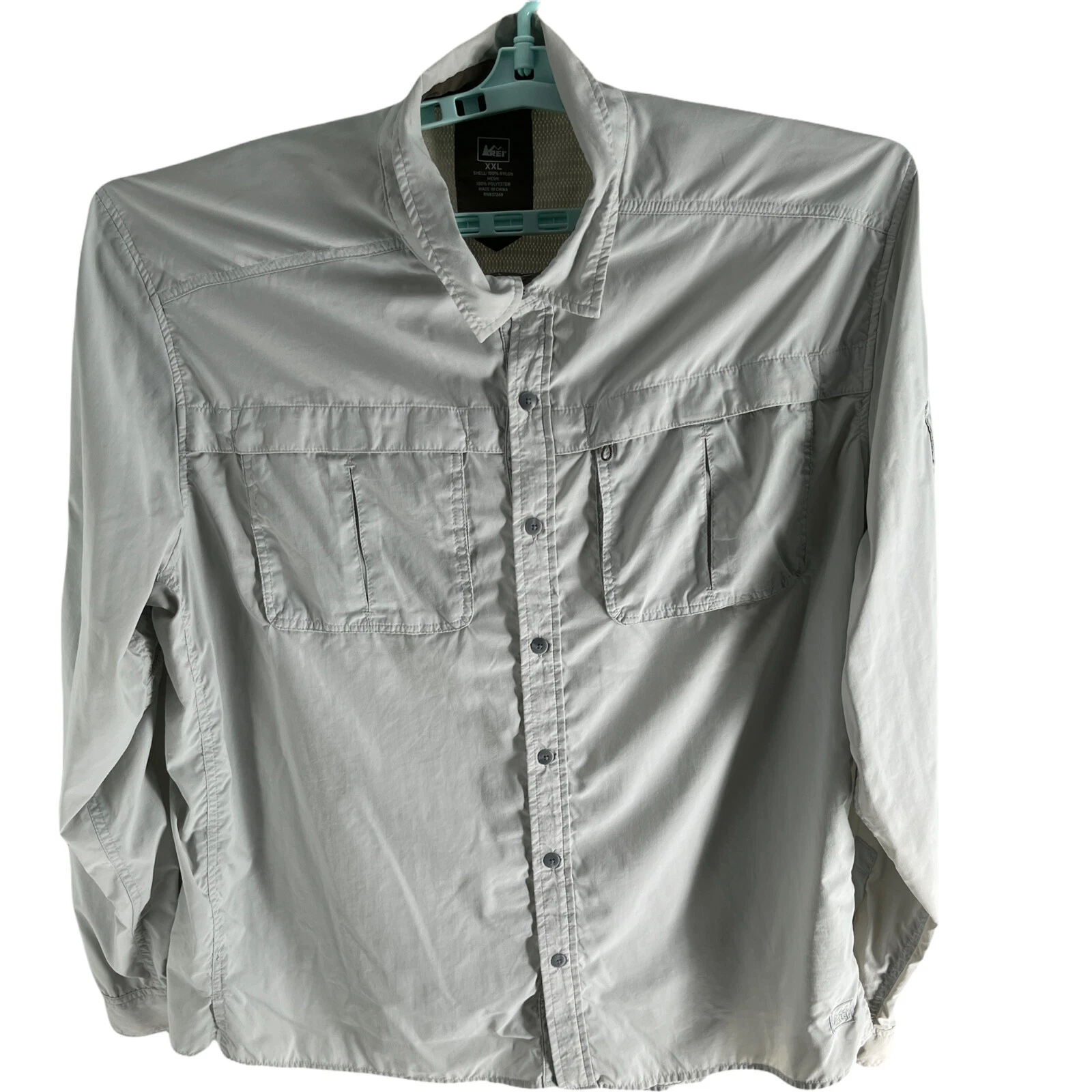 REI Button Up Long Sleeve Grey Shirt Fishing Outdoor Camping Hiking Men XXL