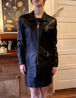Vintage 90's Donna Karan NY Leather Skirt And Jacket Set Vintage 90's Donna Karan NY Leather Skirt And Jacket Set