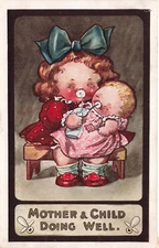 VINTAGE KUTE KIDDIES COMIC POSTCARD MOTHER AND CHILD DOING WELL c 1910 042324 T