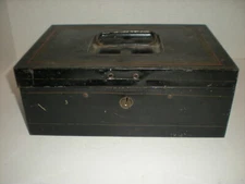 Antique Toleware METAL STRONG BOX DISTRESSED Storage Cash Money Still Bank Safe