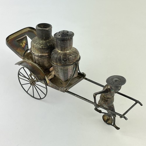 Vintage Hong Kong Sterling Silver Rickshaw Cruet Set By Sammy 14.5cm - Picture 4 of 10
