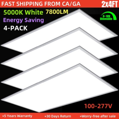 4pcs 4x2Ft LED Flat Panel Light 5000k Office Drop Ceiling Panel Troffer Fixture 