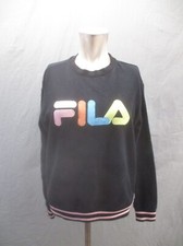 FILA Size M Womens Black Cotton Blend Crew Neck Loose Athletic Sweatshirt 434