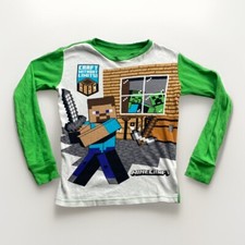 Minecraft Long Sleeve Pjs T-Shirt Bedtime Youth Boys 10 Green Pijama
