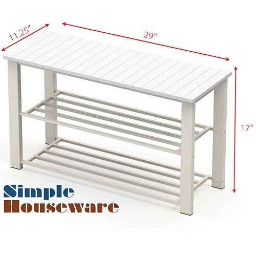 Wood Top Shoe Storage Bench for Entryway 29" White - Picture 3 of 6