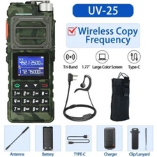 US Baofeng UV25 Walkie Talkie Long Range Rechargeable Tri-Band Two Way Ham Radio