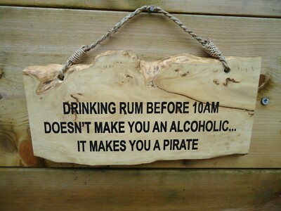 Lustiges Trink Rum Pirat Holzschild/Plakette - schönes maritimes Geschenk Pub Bar Höhle