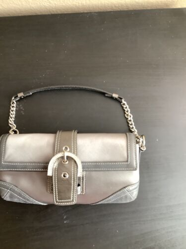Coach Grey Satin And Leather  Clutch Vintage