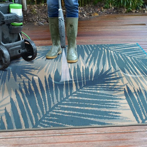 Stain-Resistant Tropical Floral Reversible Outdoor Rug 5'x7' for Any Environment - Picture 8 of 11