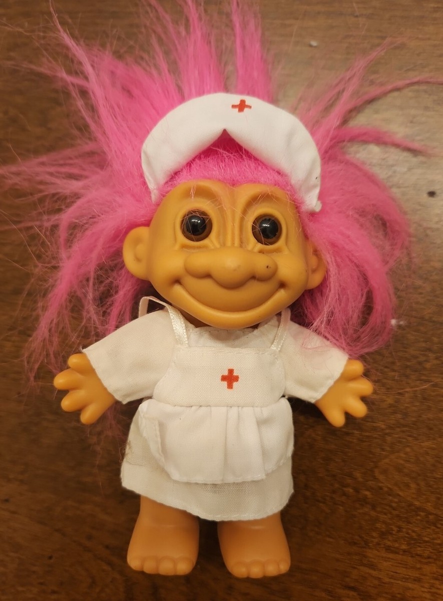 Vintage Russ NURSE TROLL Doll Uniform pink Hair figure hospital