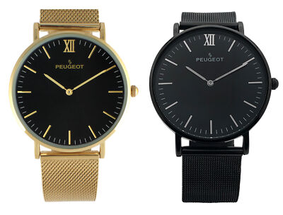 Men's Ultra Slim Sheffield Watch, Minimalist w/ Mesh Band by Peugeot