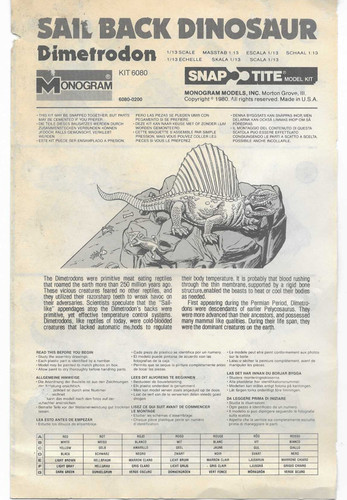 Loose Instructions (ONLY) Sail Back Dinosaur Dimetrodon, INSTRUCTIONS ONLY, GD