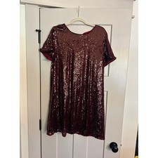 Nine West Sequin Cocktail Dress Burgundy color Size L Holiday Party NWOT