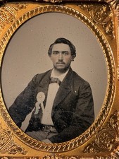 6th Plate ambrotype Man with large Succession Badge on chest (not daguerreotype)