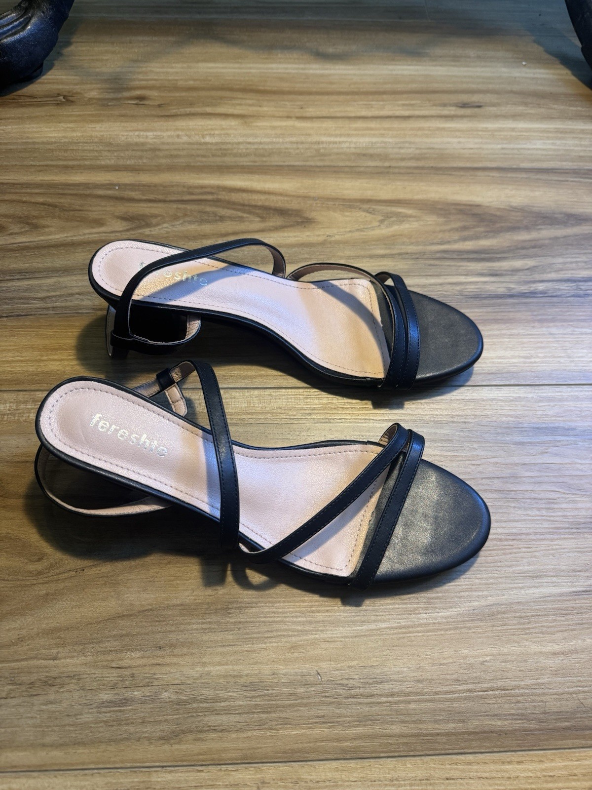Fereshte Women's Black Strappy Sandals Size 12, With Block Heels