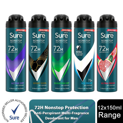 Sure Men Nonstop Protection 72H Anti-Transpirant Deodorant Aerosol 150ml, 12er Pack