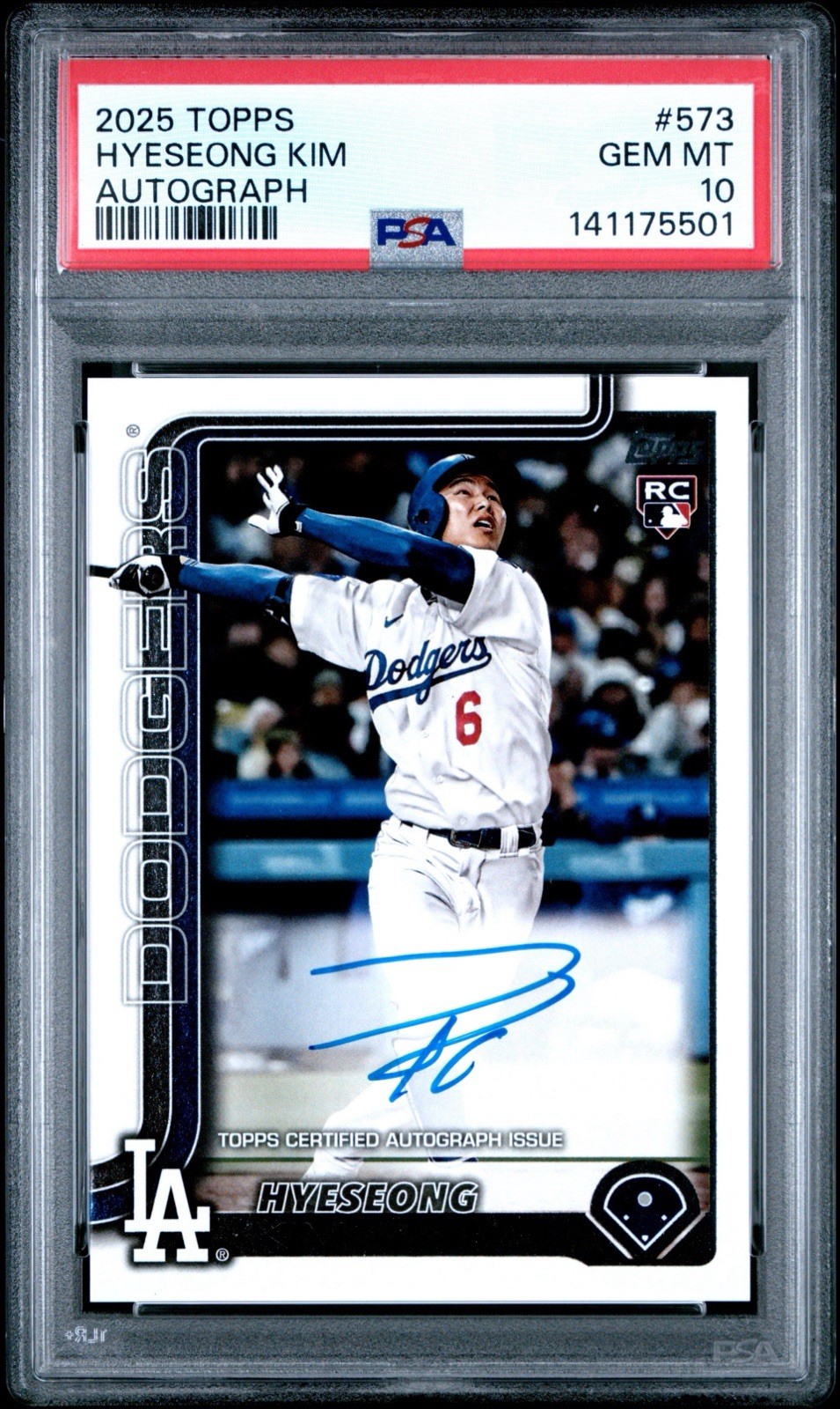 HYESEONG KIM RC 2025 TOPPS #573 ROOKIE AUTO DODGERS PSA 10 LOW POP