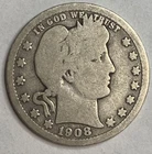 1908 O - Barber Silver Quarter 25c - VG Exact Coin Imaged #BAR149