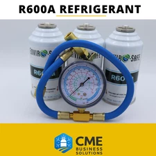R600a, R-600a Refrigerant, 3 cans & gauge kit Enviro-Safe #8056