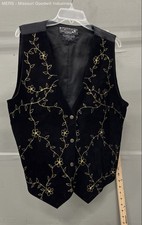 Agapo Women's Black Gold Floral Embroidered Leather Suede Vest Sz 1X