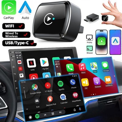 4 in1 Wireless Carplay Android Auto Adapter USB Car Dongle Connect Box Plug&Play