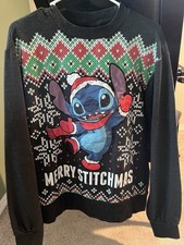 Disney Stitch Merry Stitchmas Fair Isle Crew Neck Christmas Sweater Gray M