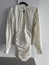 House of CB London White Ruched Mini Dress Long Sleeve Cutout XS