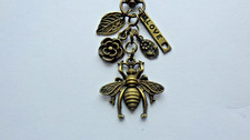 BEE HONEYBEE BUMBLEBEE LOVE FLOWERS KEY CHAIN CLIP FOR PURSE BACKPACK FOB