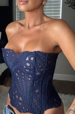 NEW NAVY Blue Sexy PLT Pretty Little Thing Sheer Corset Bustier Strapless TOP 2