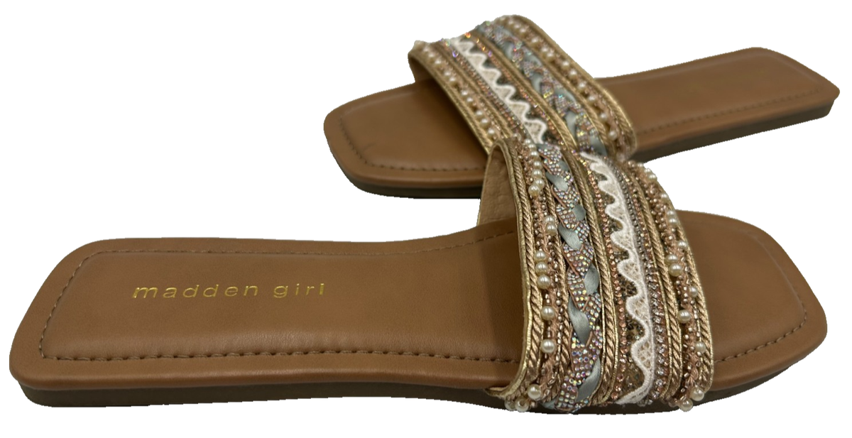 Madden Girl Women's Thread Slip On Slide Dress Sandals Brown/Multi Size:10  147C | eBay