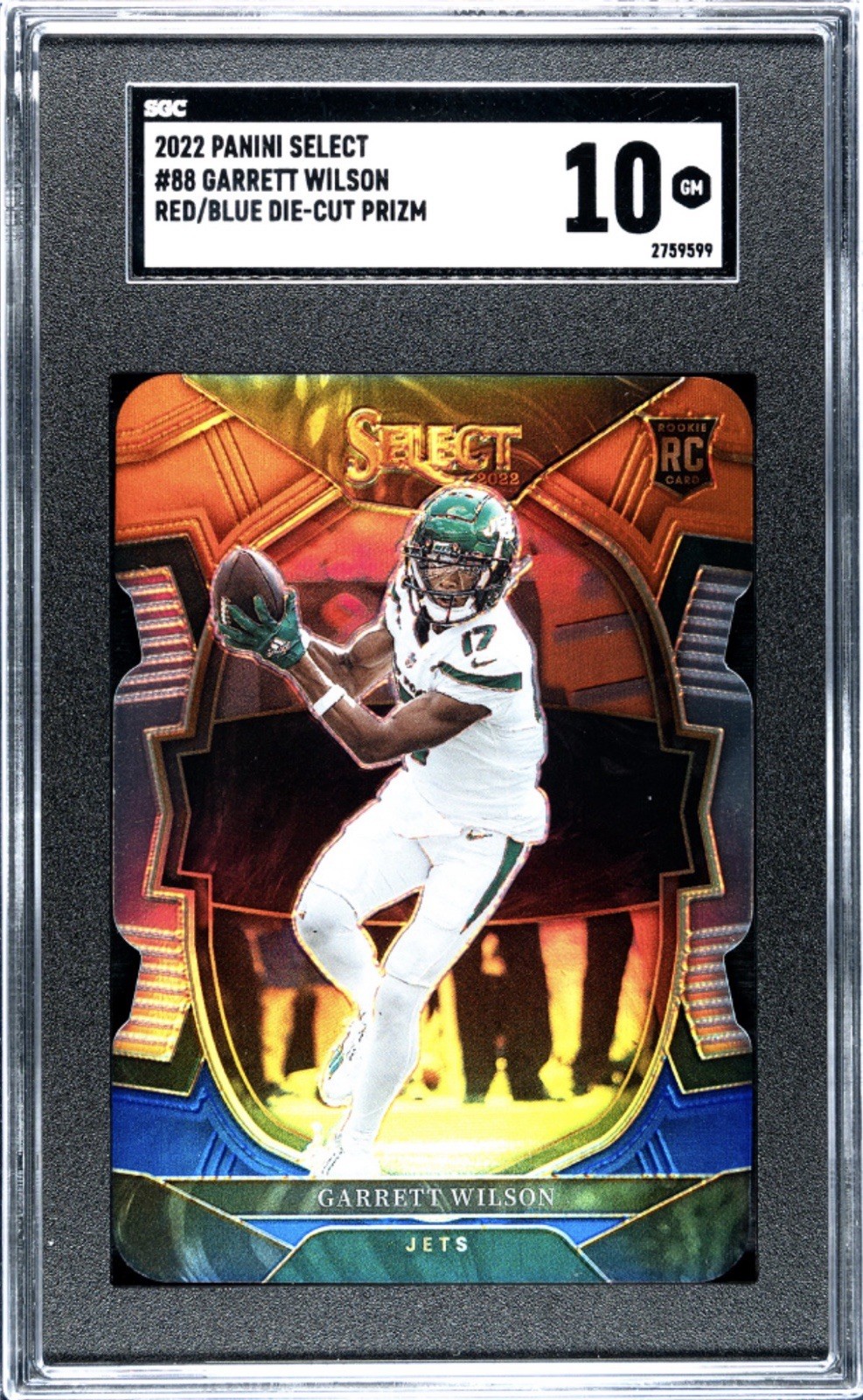 2022 Panini Select - Garrett Wilson Red/Blue Die Cut Prizm #88 (RC) - SGC 10
